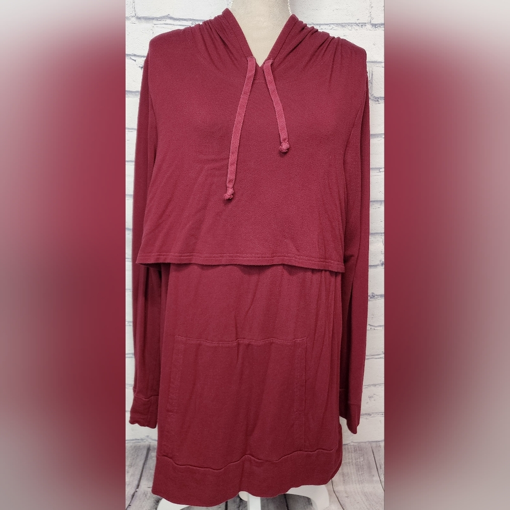 Latched Mama, 1X Maroon long sleeve nursing hoodie